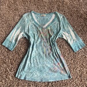 Mallgoth Boho Y2K Vintage Dreamcatcher Bedazzle Teal Shirt One World Women Large